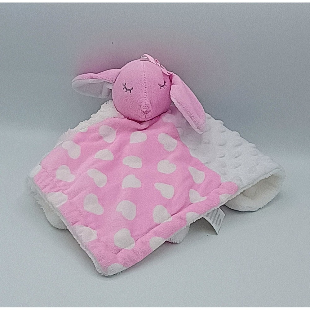 14" Blankets & Beyond Pink White MINKY Dots Swirls Hearts PLUSH Bunny Blanket B4